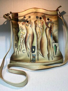 Magnifique hand-painted leather shoulder/crossbody bag human silhouettes